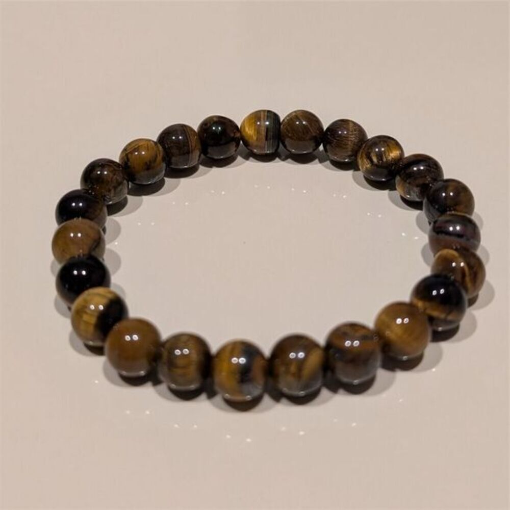 Unisex Tiger's Eye Gemstone Beaded Stretch Bracelet Adjustable Handmade Gift